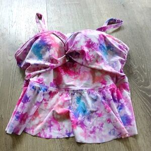 torrid Pink Purple Blue Tie-Dye Tankini Top with Skirt Overlay